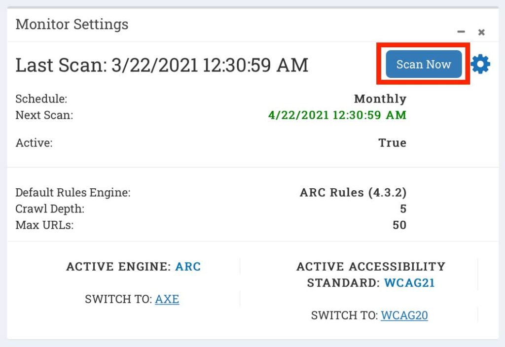 Scan button in ARC Monitoring dashboard