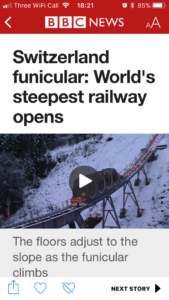 A BBC news story about the world's steepest railway, in Switzerland