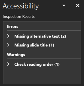 PowerPoint's Accessibility pane