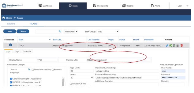 Compliance sherrif starting URLS