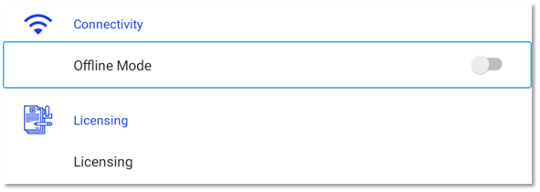 Screenshot of the Admin Settings screen with the Offline Mode setting highlighted.