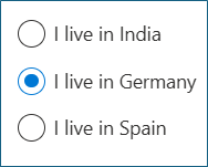 Radio buttons for country of residence