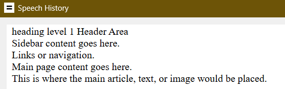 JAWS speech viewer describing the text content of a table