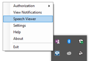 The Speech Viewer command in the JAWS Inspect tray icon menu