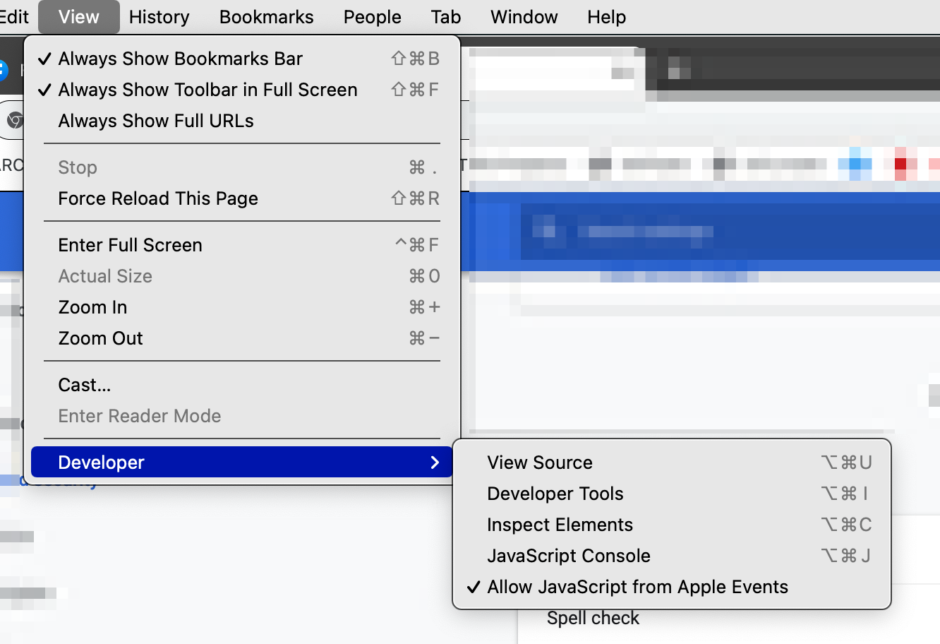 In Chrome choose: View → Developer → Allow JavaScript from Apple Events