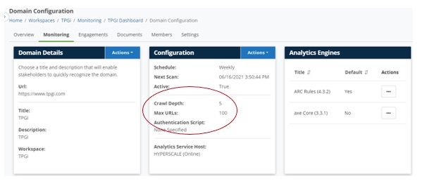 arc crawl depth and max urls