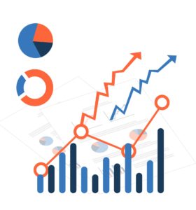 bar charts and line graphics for analytic reports