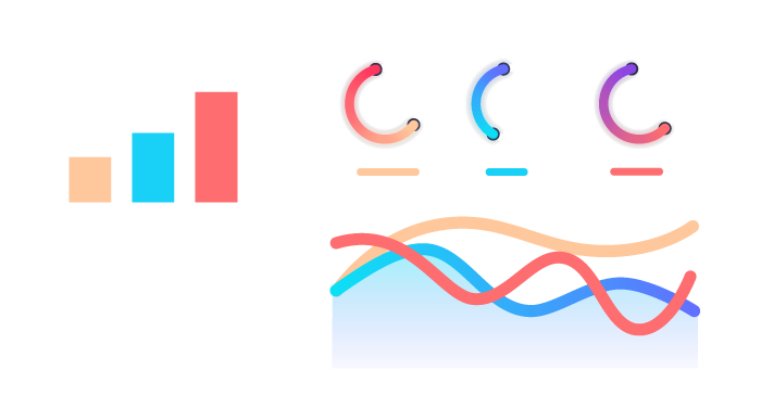 bar graphs, line and pie charts presenting data points from an audit