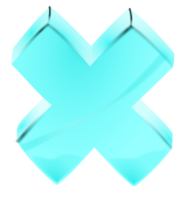 An inverted red cross (x) mark is cyan