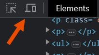 Arrow pointing out the device toolbar's location next to the Elements tab in developer tools