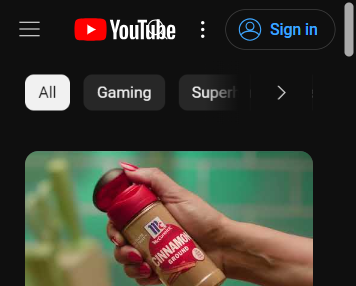 YouTube's header has a search icon overlapping with its logo