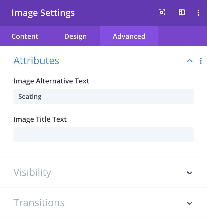 Image settings panel