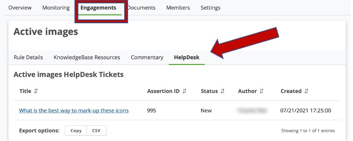 Engagement section with Helpdesk tab highlighted