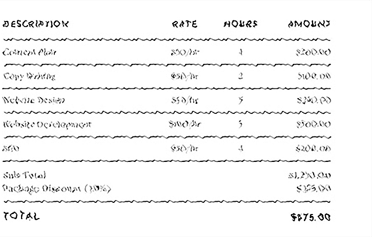 One way an invoice might look to a person with Irlen syndrome