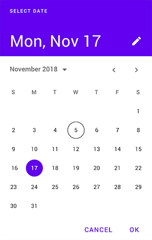 a date picker displayed in monthly calendar style