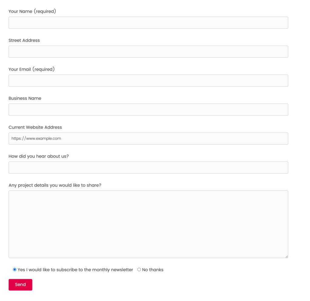 A contact form that includes labels