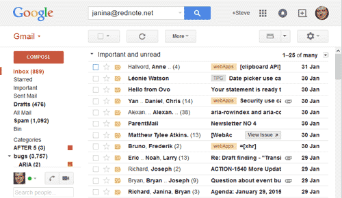 screenshot of gmail 'all mail' view.
