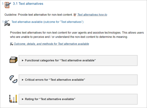 Screenshot of WCAG 3.0 Guideline 3.1 Text Alternatives