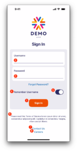 Screenshot of the demo app with a red number next to each component, showing that the focus order and visual order don't match.