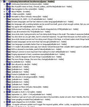 view of the accessible content tree displayed using accexplorer when a page is viwed in internet explorer. All of the content is available.