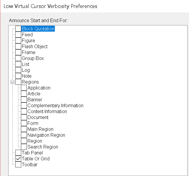 Only the Table or Grid checkbox is selected.