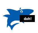 JAWS logo shark with its sound icon blacked out and replaced with the word 'doh!' 