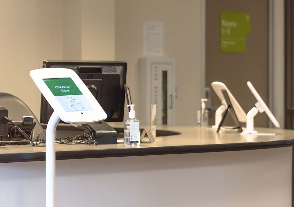 kiosk at an office check in area
