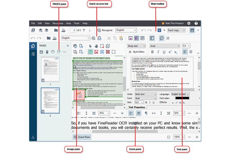 OCR output editing setup