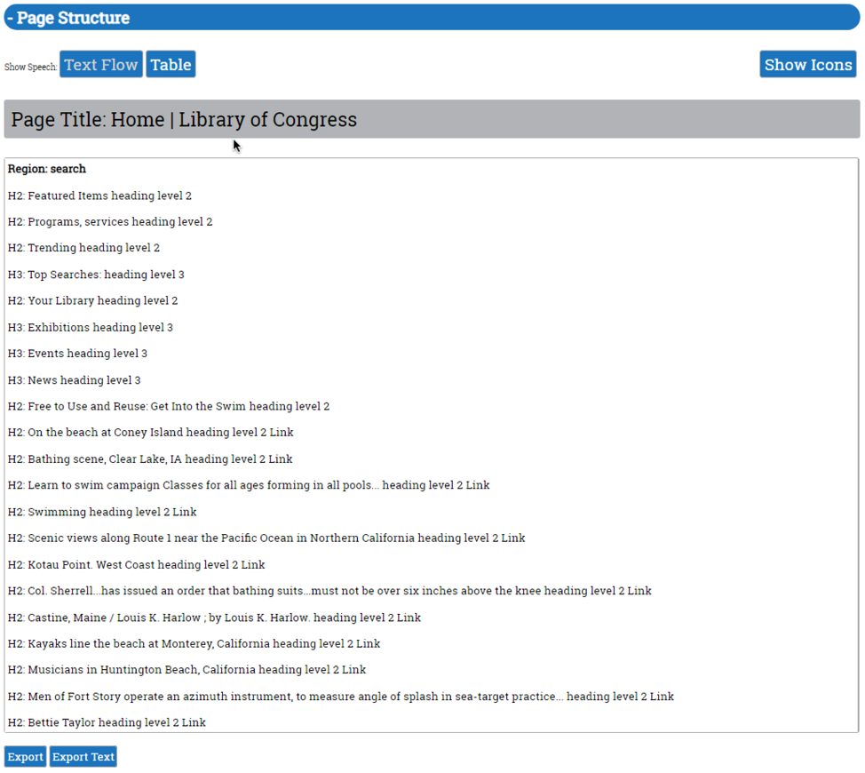 Page structure report