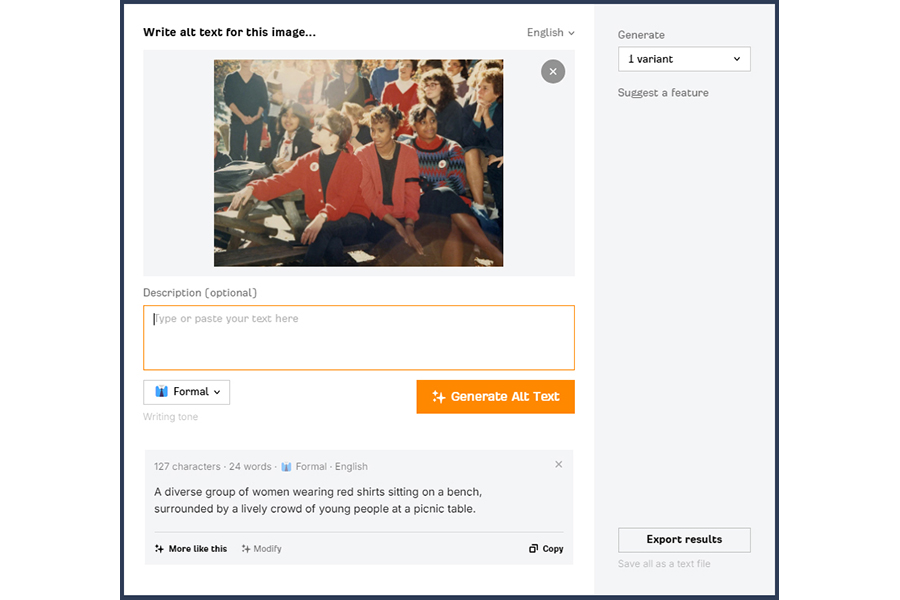 Screenshot of alt text generator