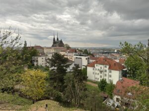 Rainclouds gather over the Brno skyline, taken from Špilberk Castle. 