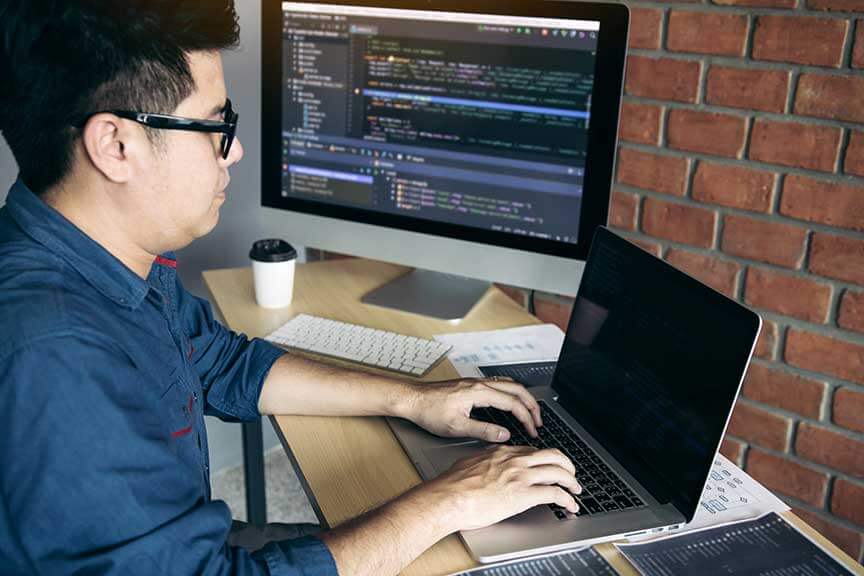 photo of an accessibility engineer at his computer