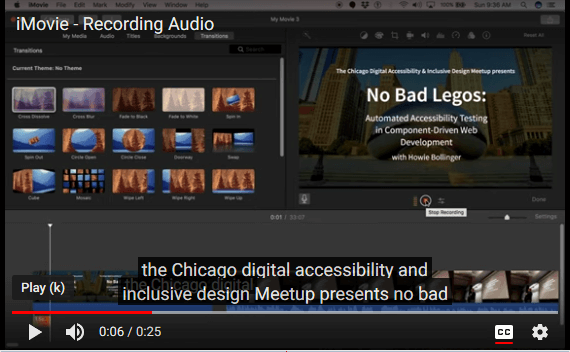 YouTube video player with captions showing.